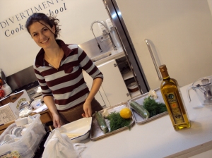 Preparing for Greek Cookery Class at Divertimenti