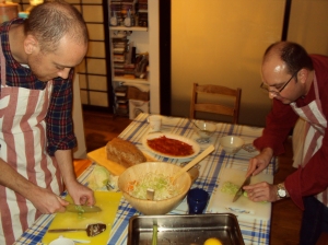 Chopping, slicing and grating the ingredients for the Politiki Salad